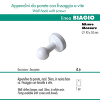 Pika' 1 appendino da parete sfera fissaggio a muro colore bianco