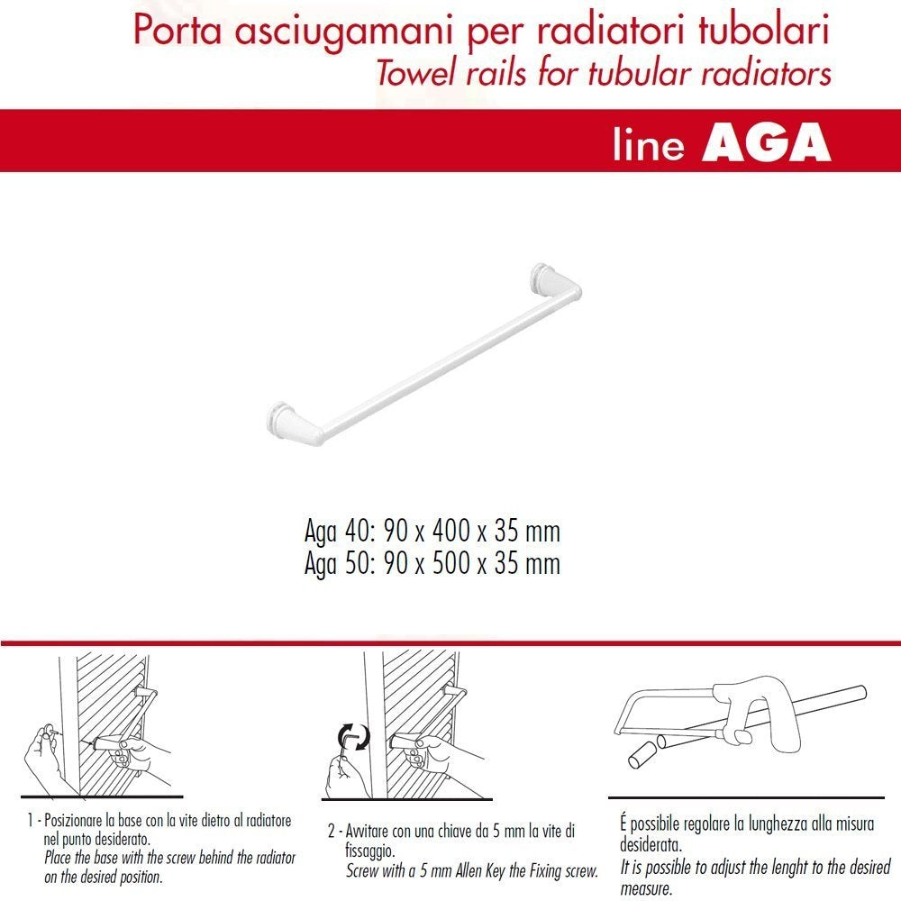 Pika' porta asciugamani 40 centimetri aga porta salviette per radiatori tubolari bianco