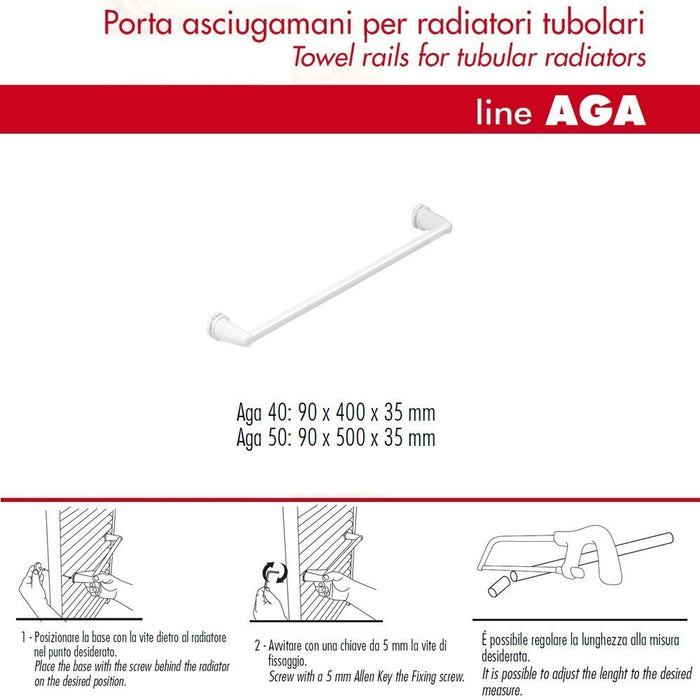 Pika' porta asciugamani 40 centimetri aga porta salviette per radiatori tubolari bianco