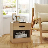 Set di 2 Comodini con Cassetto e Scomparto Aperto per Salotto 39x28x41 cm Naturale