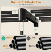 Armadio Guardaroba con 2 Aste e 4 Ripiani, in Tessuto non Tessuto, Plastica e Acciaio, 142x43x185 cm, Nero