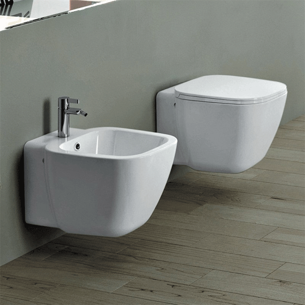 Sanitari sospesi One Rak Ceramics: WC, Bidet, Copriwater Bianco