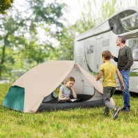 Tenda da Campeggio 2 Posti con 2 Vestiboli, 2 Porte, 2 Finestre e Borsa di Trasporto, 2.8x2.25x1.1 cm, Beige