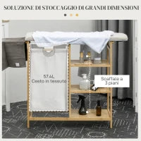 Cestino Portabiancheria in Bambù e Poliestere con Asse da Stiro e Ripiano a 3 Livelli, 113x34x82 cm