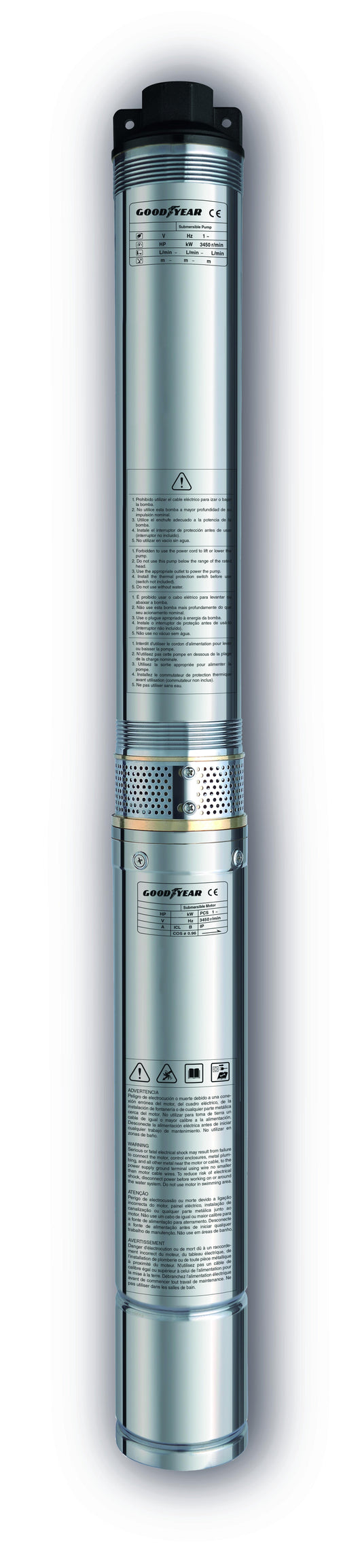 Pompa di estrazione dell'acqua 1.500W. Portata massima 4.000 litri/ora (67 l al m) Goodyear