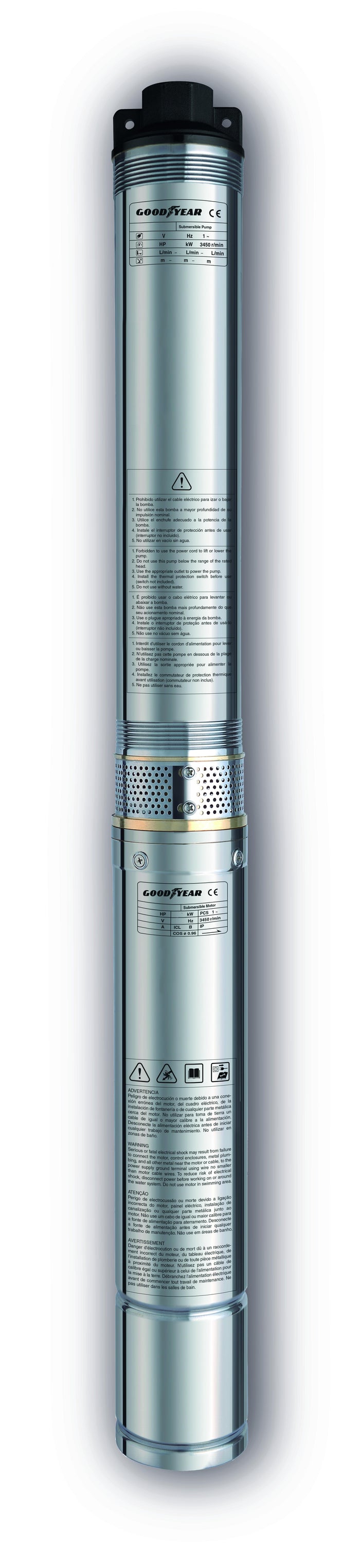 Pompa di estrazione dell'acqua 1.500W. Portata massima 4.000 litri/ora (67 l al m) Goodyear