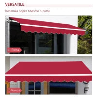 Tenda da Sole per Esterno Avvolgibile a Manovella in Metallo e Alluminio, 4x2.5m, Rosso Scuro