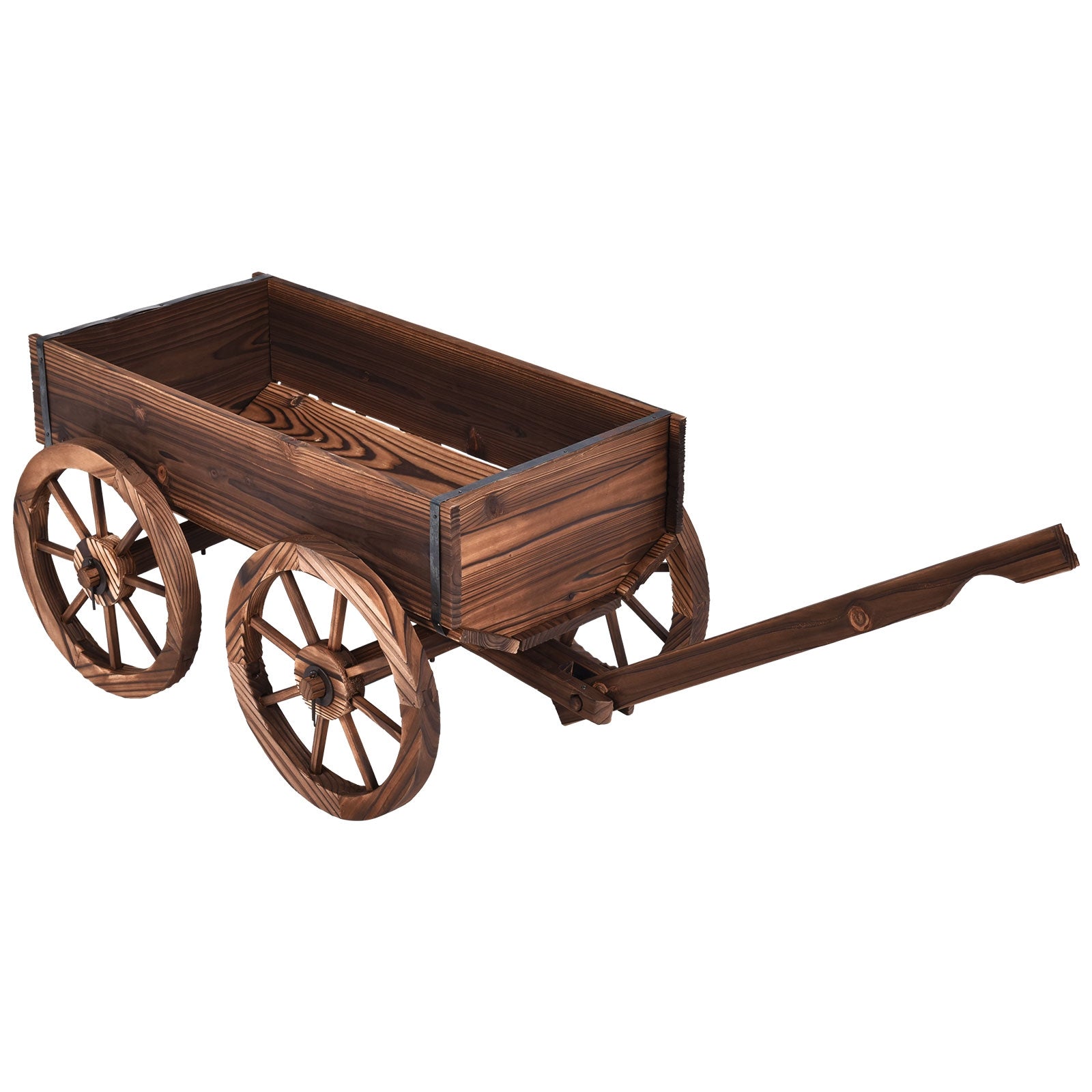 Carriola portafiori in legno con ruote con manico regolabile e foro di drenaggio 20_0007942