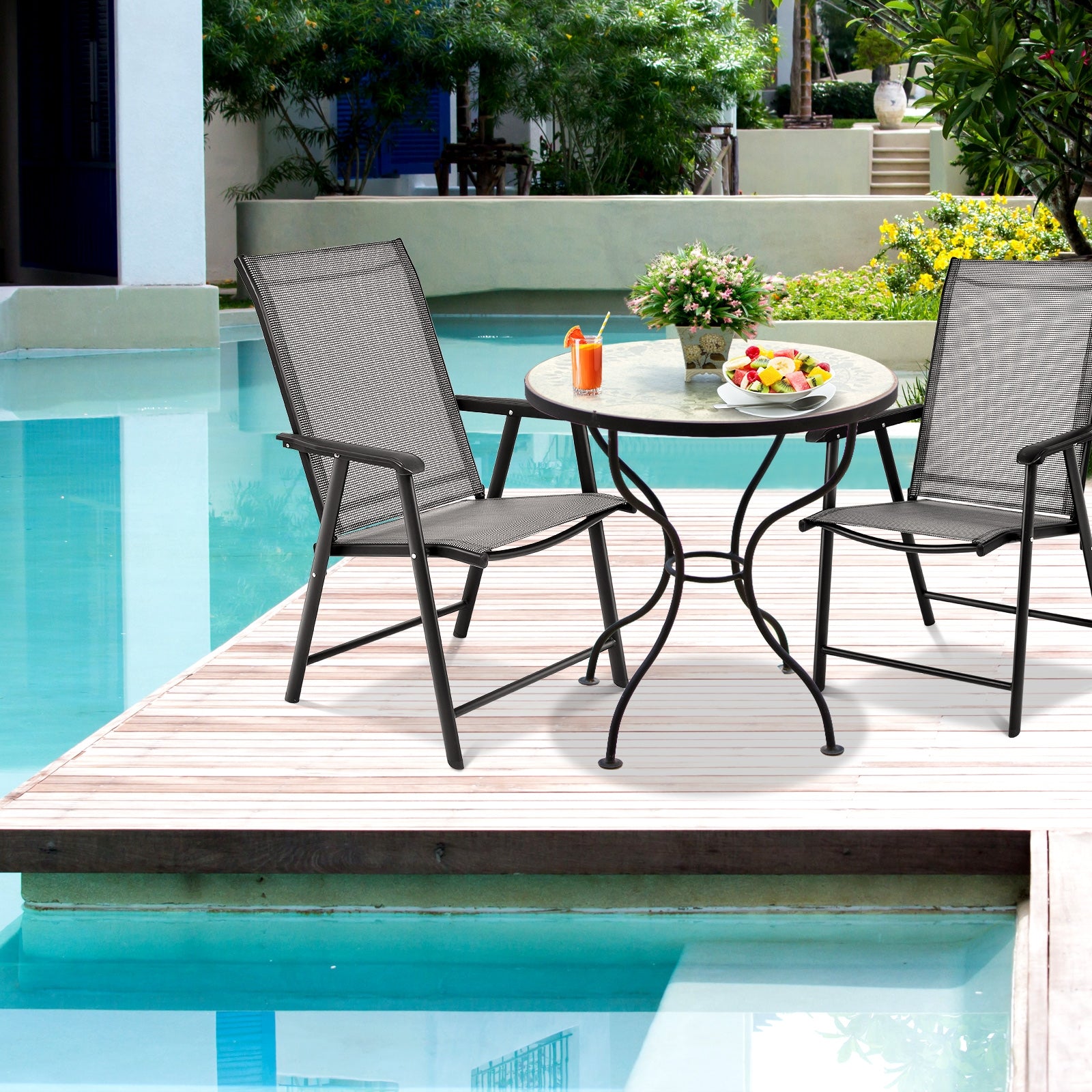 Set di 2 sedie pieghevoli e portatili da esterno per campeggio e spiaggia, Sedie per veranda con braccioli Grigio-Sedie da esterno