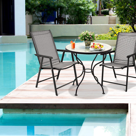 Set di 2 sedie pieghevoli e portatili da esterno per campeggio e spiaggia, Sedie per veranda con braccioli Grigio-Sedie da esterno