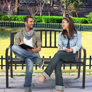 Panchina in acciaio da giardino, Panchina da esterno con design a strisce ideale per prato veranda portico cortile-Panchine