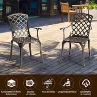 Set di 2 sedie da pranzo versatili in fusione di alluminio traforato schienale/seduta con braccioli portata 110 kg 20_0004893