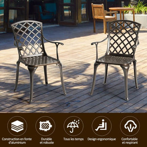 Set di 2 sedie da pranzo versatili in fusione di alluminio traforato schienale/seduta con braccioli portata 110 kg 20_0004893