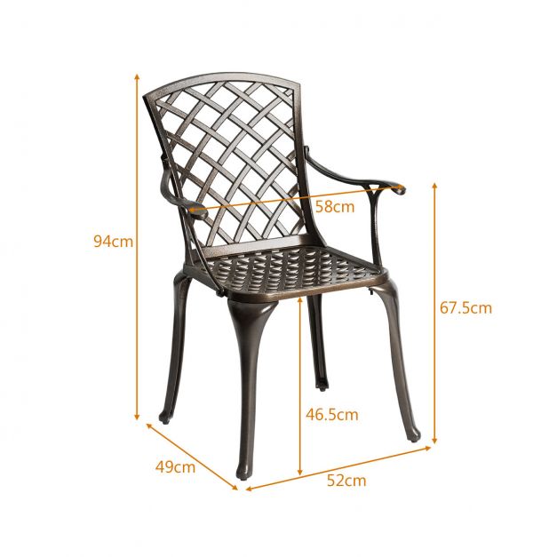 Set di 2 sedie da pranzo versatili in fusione di alluminio traforato schienale/seduta con braccioli portata 110 kg 20_0004893