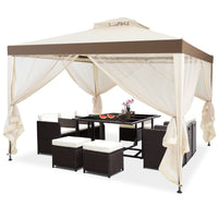 Gazebo a doppio tetto con zanzariera 3x3M da esterno e campeggio Beige-Gazebo