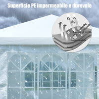 Tendone impermeabile portatile con 4 pareti rimovibili, Gazebo da esterno 6x3x2,5m Bianco-Gazebo