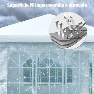 Tendone impermeabile portatile con 4 pareti rimovibili, Gazebo da esterno 6x3x2,5m Bianco-Gazebo