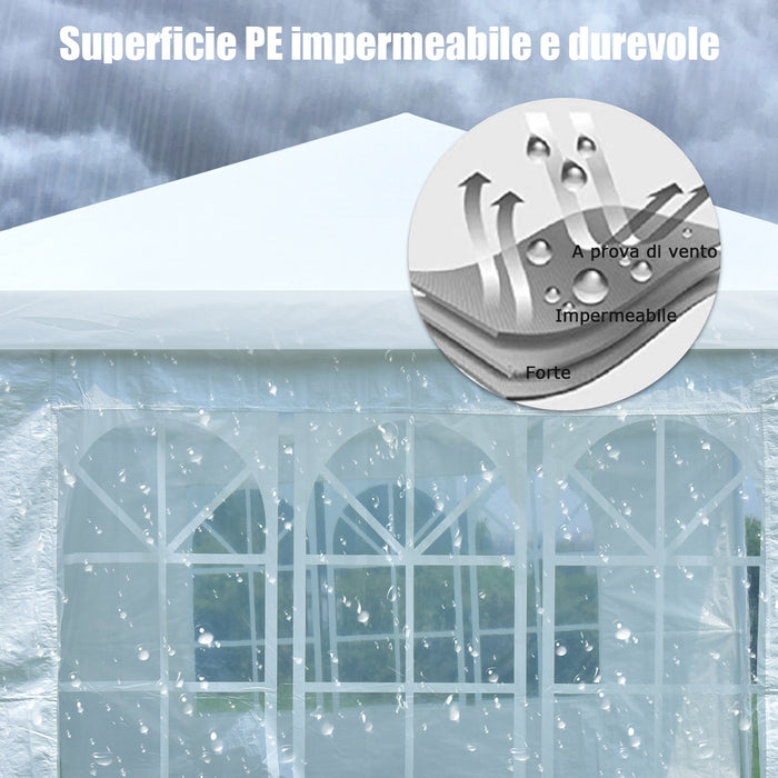 Tendone impermeabile portatile con 4 pareti rimovibili, Gazebo da esterno 6x3x2,5m Bianco-Gazebo
