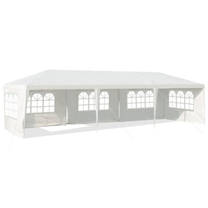 Gazebo impermeabile 3x9m con 5 pannelli laterali rimovibili, Tenda per matrimonio eventi in spiaggia barbecue Bianco-Gazebo