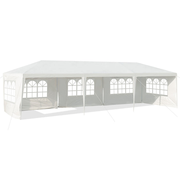 Gazebo impermeabile 3x9m con 5 pannelli laterali rimovibili, Tenda per matrimonio eventi in spiaggia barbecue Bianco-Gazebo