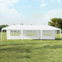 Gazebo impermeabile 3x9m con 5 pannelli laterali rimovibili, Tenda per matrimonio eventi in spiaggia barbecue Bianco-Gazebo