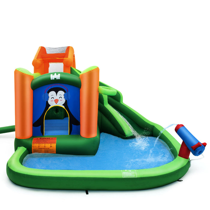 Castello Gonfiabile con Scivoli d'Acqua Parco Giochi Gonfiabile Piscina con Motivo Pinguini per Bambini dai 3 ai 10 Anni 20_0004862