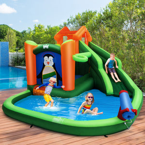 Castello Gonfiabile con Scivoli d'Acqua Parco Giochi Gonfiabile Piscina con Motivo Pinguini per Bambini dai 3 ai 10 Anni 20_0004862