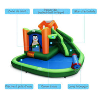 Castello Gonfiabile con Scivoli d'Acqua Parco Giochi Gonfiabile Piscina con Motivo Pinguini per Bambini dai 3 ai 10 Anni 20_0004862