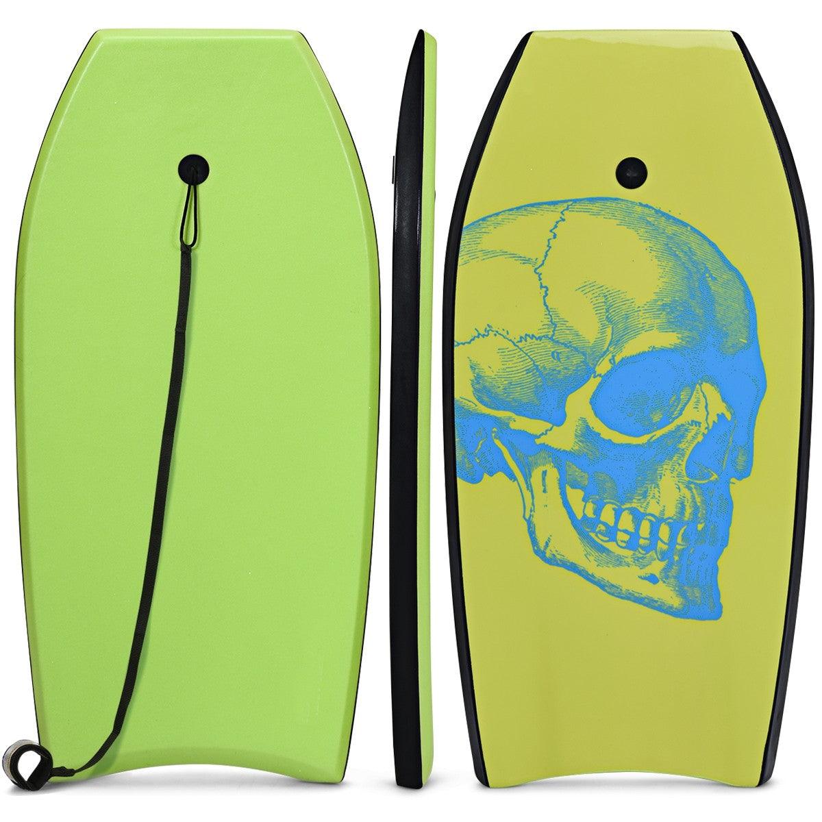 Bodyboard da 41 pollici con cinghia da 90 cm Tavola da surf con fantastico motivo a teschio in colore verde per adulto 20_0000293