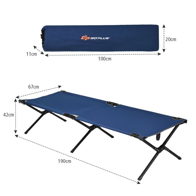 Letti da campeggio pieghevoli 190 x 67 x 42 cm Struttura in metallo Robusto tessuto Oxford Portata 135 kg per Viaggi Camping Beach Blu 20_0006892