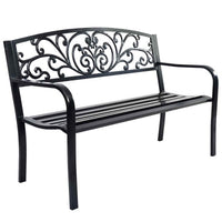 Panca elegante da giardino con schienale per esterno, Panchina in ghisa con braccioli 126x60x85cm Nero-Panchine