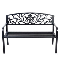 Panca elegante da giardino con schienale per esterno, Panchina in ghisa con braccioli 126x60x85cm Nero-Panchine