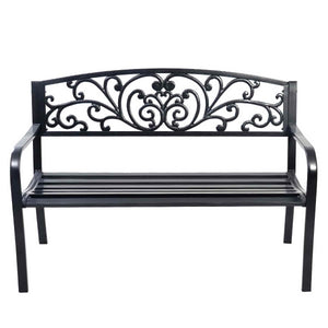Panca elegante da giardino con schienale per esterno, Panchina in ghisa con braccioli 126x60x85cm Nero-Panchine