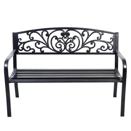 Panca elegante da giardino con schienale per esterno, Panchina in ghisa con braccioli 126x60x85cm Nero-Panchine
