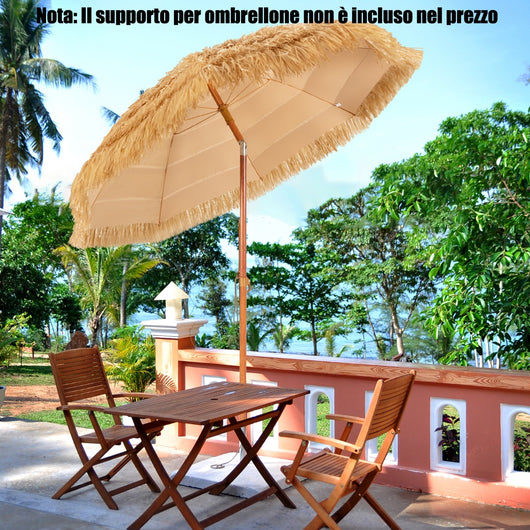 Ombrellone da spiaggia 200cm con ancora inclinata, Ombrellone portatile per spiaggia cortile e piscina Naturale-Ombrelloni