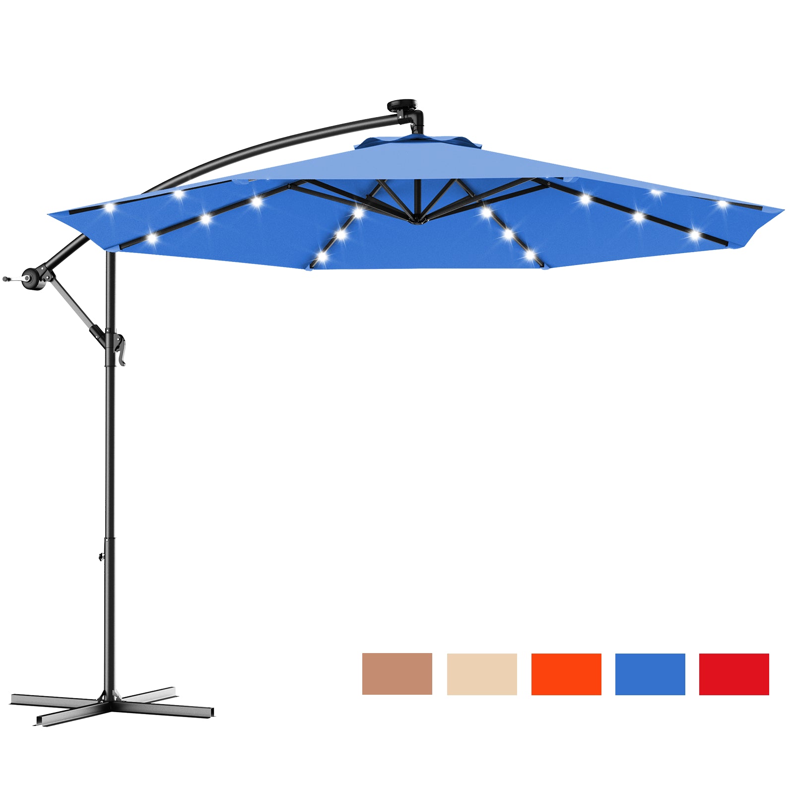 Ombrellone LED 3 m per giardino cortile piscina veranda, Ombrellone in poliestere con luci Blu-Ombrelloni