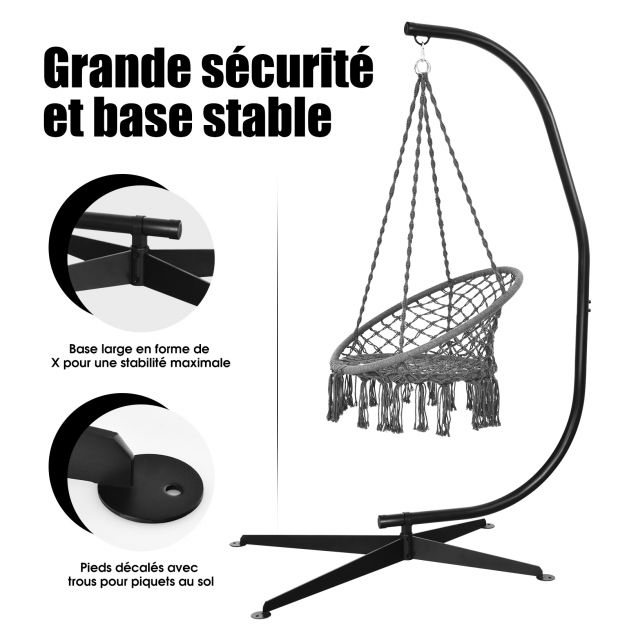Sedia sospesa da giardino supporto portata max 150 kg altezza 207 cm base a croce in acciaio forma c indoor/outdoor 20_0009304