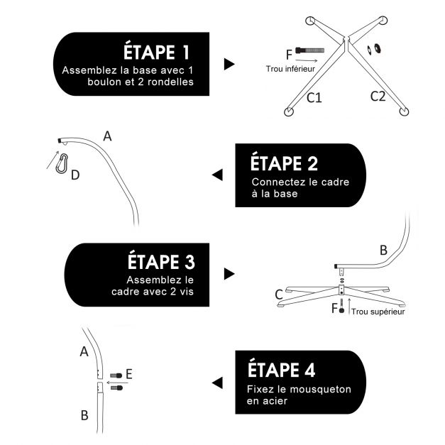 Sedia sospesa da giardino supporto portata max 150 kg altezza 207 cm base a croce in acciaio forma c indoor/outdoor 20_0009304