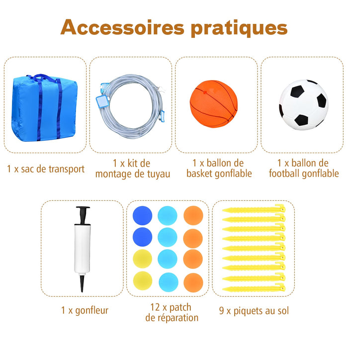 Castello gonfiabile 6 in 1 con scivolo per spruzzi d'acqua rampicante Grande piscina Telaio per calcio/basket Escluso ventilatore 20_0004852