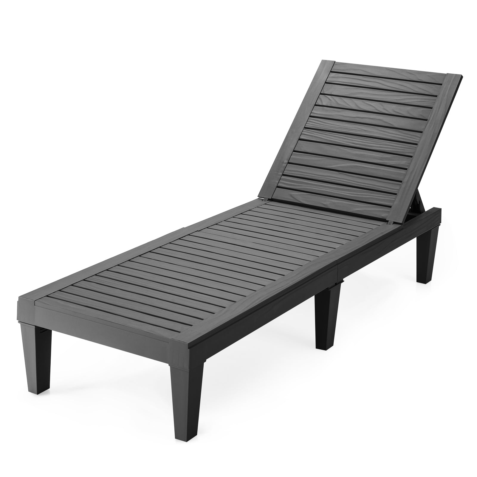 Chaise longue da esterno con schienale regolabile, Sedia reclinabile resistente alle intemperie per cortile Nero-Poltrone e sdraio