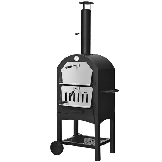 Forno riscaldato a legna con piastra per pizza portatile da esterno, Fornello da campeggio per pizza Nero-Riscaldatori da esterno