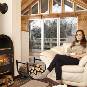 Scaffale di metallo a forma di U per legna da ardere con base stabile-Scaffale resistente per interno ed esterno