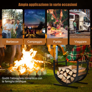 Scaffale di metallo a forma di U per legna da ardere con base stabile-Scaffale resistente per interno ed esterno