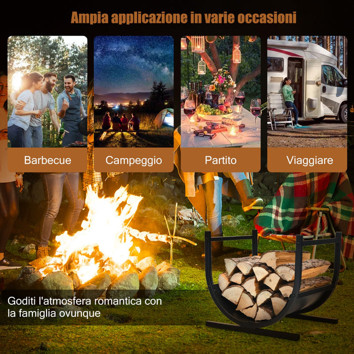 Scaffale di metallo a forma di U per legna da ardere con base stabile-Scaffale resistente per interno ed esterno