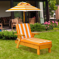 Chaise longue da esterno per bambini con ombrellone smontabile, Sedia portatile di legno per esterno-Poltrone e sdraio