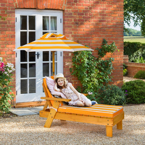 Chaise longue da esterno per bambini con ombrellone smontabile, Sedia portatile di legno per esterno-Poltrone e sdraio