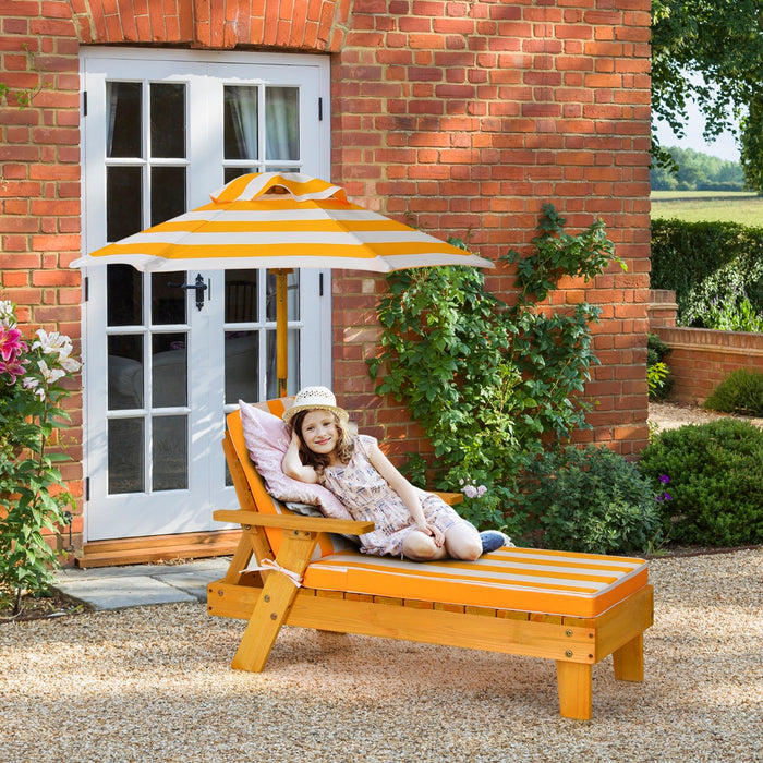 Chaise longue da esterno per bambini con ombrellone smontabile, Sedia portatile di legno per esterno-Poltrone e sdraio