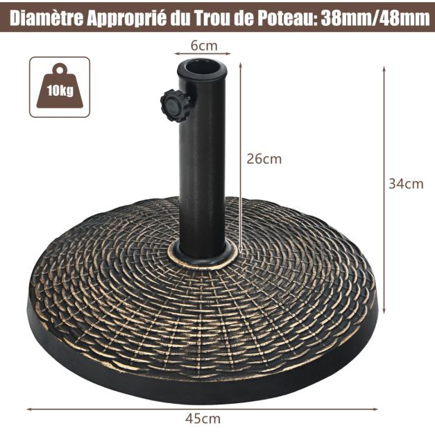 Base per ombrellone da giardino, base rotonda da 45 cm, in resina resistente agli agenti atmosferici, per pali diametro 38/48 mm, da giardino e spiaggia 20_0007864