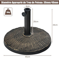 Base per ombrellone da giardino, base rotonda da 45 cm, in resina resistente agli agenti atmosferici, per pali diametro 38/48 mm, da giardino e spiaggia 20_0007864