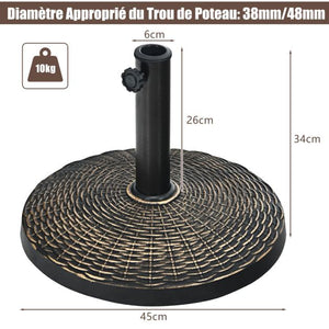Base per ombrellone da giardino, base rotonda da 45 cm, in resina resistente agli agenti atmosferici, per pali diametro 38/48 mm, da giardino e spiaggia 20_0007864